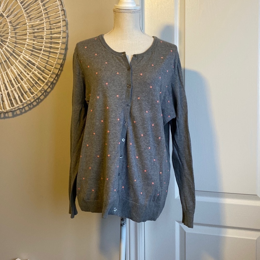 Old Navy - Adorably Sweet Grey Cardigan with Pink Polka Dots​​​​​​​​​​​​​